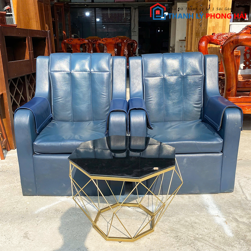 BO-SOFA-CU-4 Bộ Sofa Cũ 2 Ghế Đơn Kèm Bàn Kính