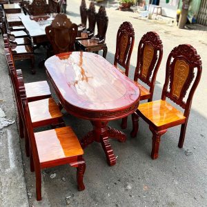 Bàn Ăn Oval 6 Ghế Kiểu Dáng Sang Trọng Mới 99% (Nhiều Màu)