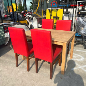 Bộ Bàn Ăn Gỗ Kèm 4 Ghế Da Cũ Thanh Lý (có sẵn sll)