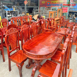 Bộ Bàn Ăn Oval Gỗ Tràm 6 Ghế Sang Trọng Mới 99%