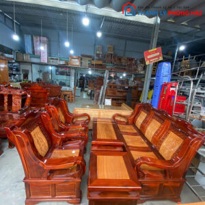Bộ Salon Mắt Ngọc Gỗ Tràm Mặt Gõ Tay 12 Mới 99%