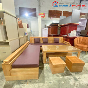 Thanh Lý Bộ Salon Góc L Gỗ Sồi Cao Cấp Mới 99%