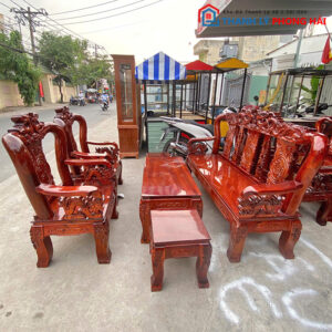 Thanh Lý Bộ Salon Gỗ Tràm Tay 10 Đỉnh Chạm Rồng Mới 99%