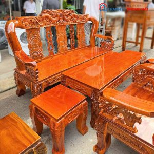 Thanh Lý Bộ Salon Gỗ Tràm Tay 10 Đỉnh Chạm Rồng Mới 99%