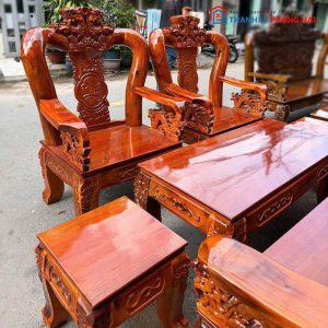 Thanh Lý Bộ Salon Gỗ Tràm Tay 10 Đỉnh Chạm Rồng Mới 99%
