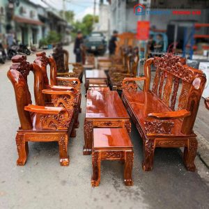 Thanh Lý Bộ Salon Gỗ Tràm Tay 10 Đỉnh Chạm Rồng Mới 99%