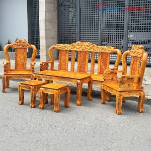 Thanh Lý Bộ Salon Gỗ Tràm Tay 10 Đỉnh Chạm Rồng Mới 99%