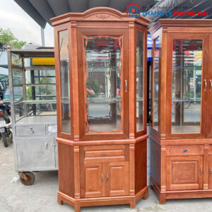 Thanh Lý Tủ Rượu Góc Gỗ Xoan Cửa Kính Cao Cấp Mới 99%