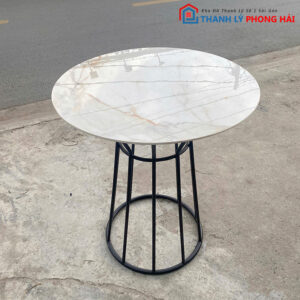Bàn Cafe Mặt Đá Cũ Chân Sắt 60cm