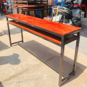 Bàn Dài Học Sinh Khung Sắt Mặt Gỗ Cũ 1m6