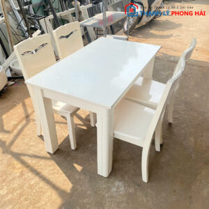 Bộ Bàn Ăn 4 Ghế Gỗ Sơn Trắng Cũ Đẹp
