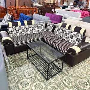 Bộ Sofa Góc L 2m5 Bọc Vải Đen Kem Mới 99%