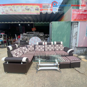 Bộ Sofa Góc L 2m5 Bọc Vải Đen Kem Mới 99%