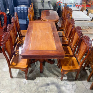 Bộ Bàn Ăn Gỗ Căm Xe Kèm 8 Ghế Cũ 1m95