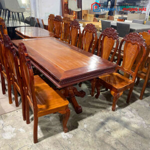 Bộ Bàn Ăn Gỗ Căm Xe Kèm 8 Ghế Cũ 1m95