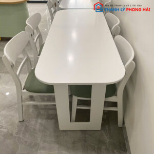Bộ Bàn Ăn Gỗ Màu Trắng Cũ 1m5