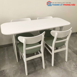 Bộ Bàn Ăn Gỗ Màu Trắng Cũ 1m5
