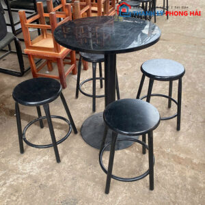 Bộ Bàn Ghế Cafe Chân Sắt Mặt Gỗ Tròn Cũ Giá Rẻ