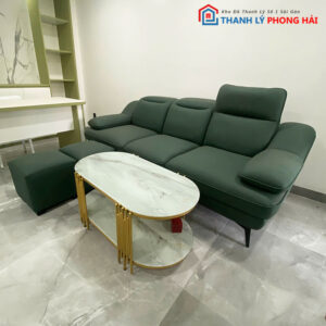 Bộ Sofa Da Góc L Cũ Màu Rêu 2m2
