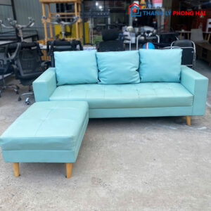Bộ Sofa Da Màu Xanh Ngọc 2m Kèm Đôn Cũ