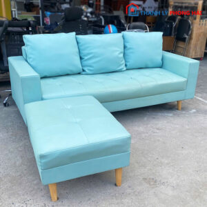 Bộ Sofa Da Màu Xanh Ngọc 2m Kèm Đôn Cũ