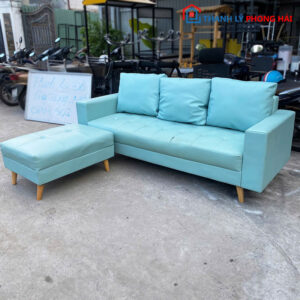 Bộ Sofa Da Màu Xanh Ngọc 2m Kèm Đôn Cũ
