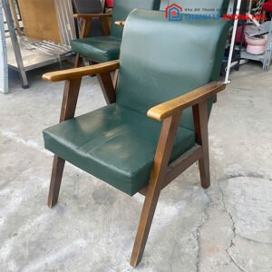 Ghế Cafe Gỗ Bọc Da Xanh Rêu Cũ 60cm