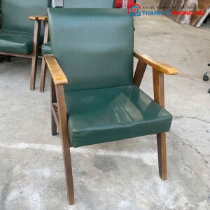Ghế Cafe Gỗ Bọc Da Xanh Rêu Cũ 60cm