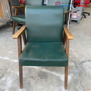 Ghế Cafe Gỗ Bọc Da Xanh Rêu Cũ 60cm
