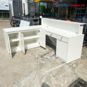 Quầy Lễ Tân Góc L Màu Trắng Nhiều Ngăn 2m Cũ