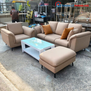 Thanh Lý Bộ Sofa Da 2m Màu Nude Mới 99%