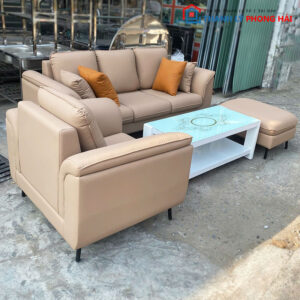 Thanh Lý Bộ Sofa Da 2m Màu Nude Mới 99%