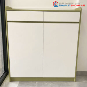 Tủ Hồ Sơ 2 Cánh Cũ Màu Trắng Xanh 1m1