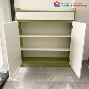 Tủ Hồ Sơ 2 Cánh Cũ Màu Trắng Xanh 1m1