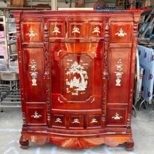 Tủ Thờ Gỗ Tràm Cũ Dáng Cổ Điển Khảm Xà Cừ Sáng Đẹp