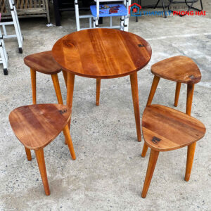 Bộ Bàn Ghế Cafe Tròn Kèm 4 Ghế Gỗ Cũ