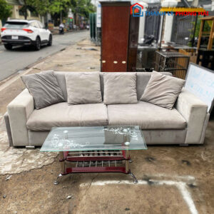 Bộ Sofa 2m4 Bọc Nhung Màu Xám Cũ