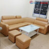 Bộ Sofa Da Góc L Màu Kem Kèm Đôn Bàn Trà Cũ
