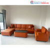 Bộ Sofa Da Màu Cam Góc L Kèm Băng Ngắn Bàn Trà Cũ