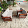 Bộ Sofa Gỗ Kèm Bàn Kính Nâu 1m7 Cũ