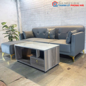 Thanh Lý Bộ Sofa Góc L Màu Xám Kèm Nhiều Mẫu Bàn Trà Mới 99%