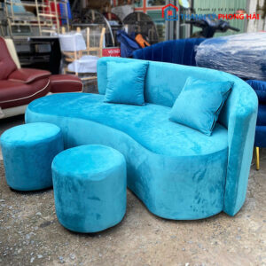 Thanh Lý Bộ Sofa Hạt Đậu Nhung Xanh Dương 1m7 Mới 99%