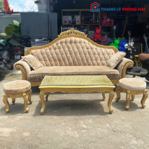 Bộ Sofa Hoàng Gia Bọc Nhung Kèm Bàn Kính Cũ