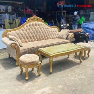 Bộ Sofa Hoàng Gia Bọc Nhung Kèm Bàn Kính Cũ