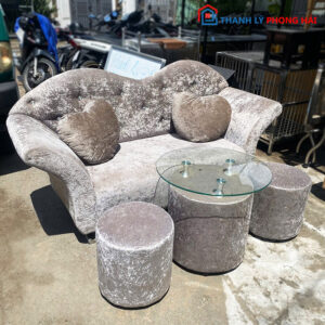 Bộ Sofa Nhung Lì Màu Ghi 1m8 Độc Đáo Cũ