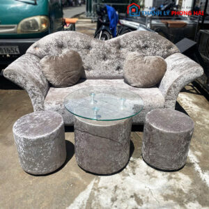 Bộ Sofa Nhung Lì Màu Ghi 1m8 Độc Đáo Cũ