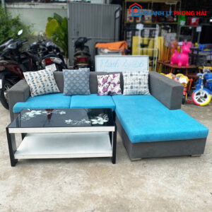 Bộ Sofa Vải Góc L 2m25 Màu Xanh Xám Cũ