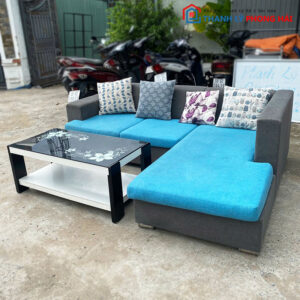 Bộ Sofa Vải Góc L 2m25 Màu Xanh Xám Cũ