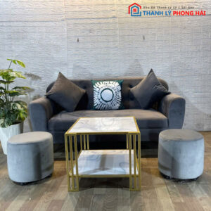 Thanh Lý Bộ Sofa Vải Nhung Kèm Bàn Vuông Mặt Đá Mới 99%