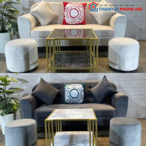 Thanh Lý Bộ Sofa Vải Nhung Kèm Bàn Vuông Mặt Đá Mới 99%